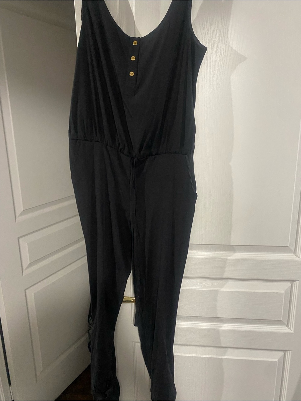 Marciano Black Sleeveless Jumpsuit with Gold Buttons